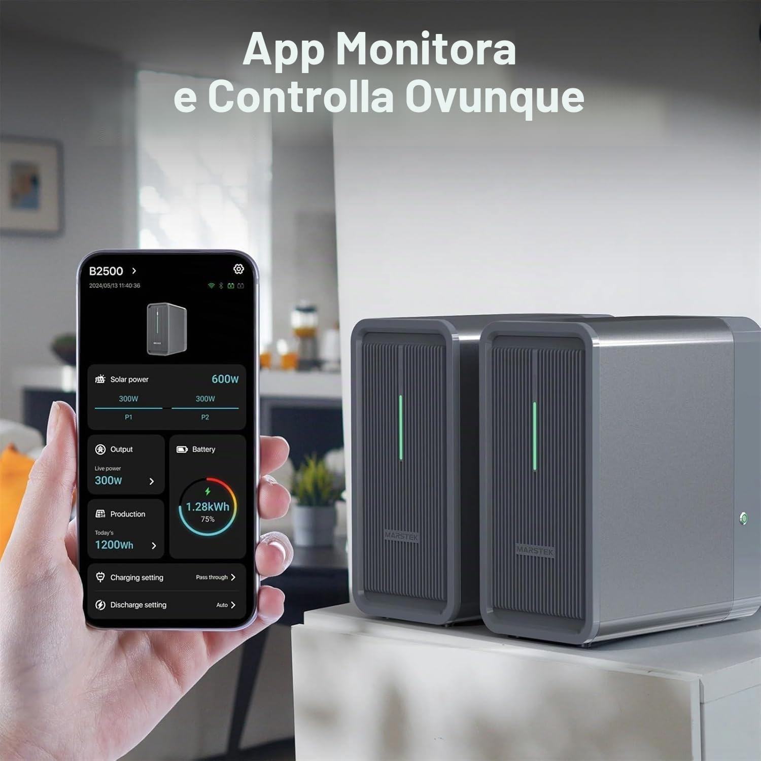 MARSTEK B2500 Accumulo per impianto fotovoltaico da balcone 2025 Ultima versione aggiornata 0% IVA, ingresso solare 1600W batteria LiFePO4 2240Wh 6000 cicli di ricarica, espandibile a 8960Wh, IP65