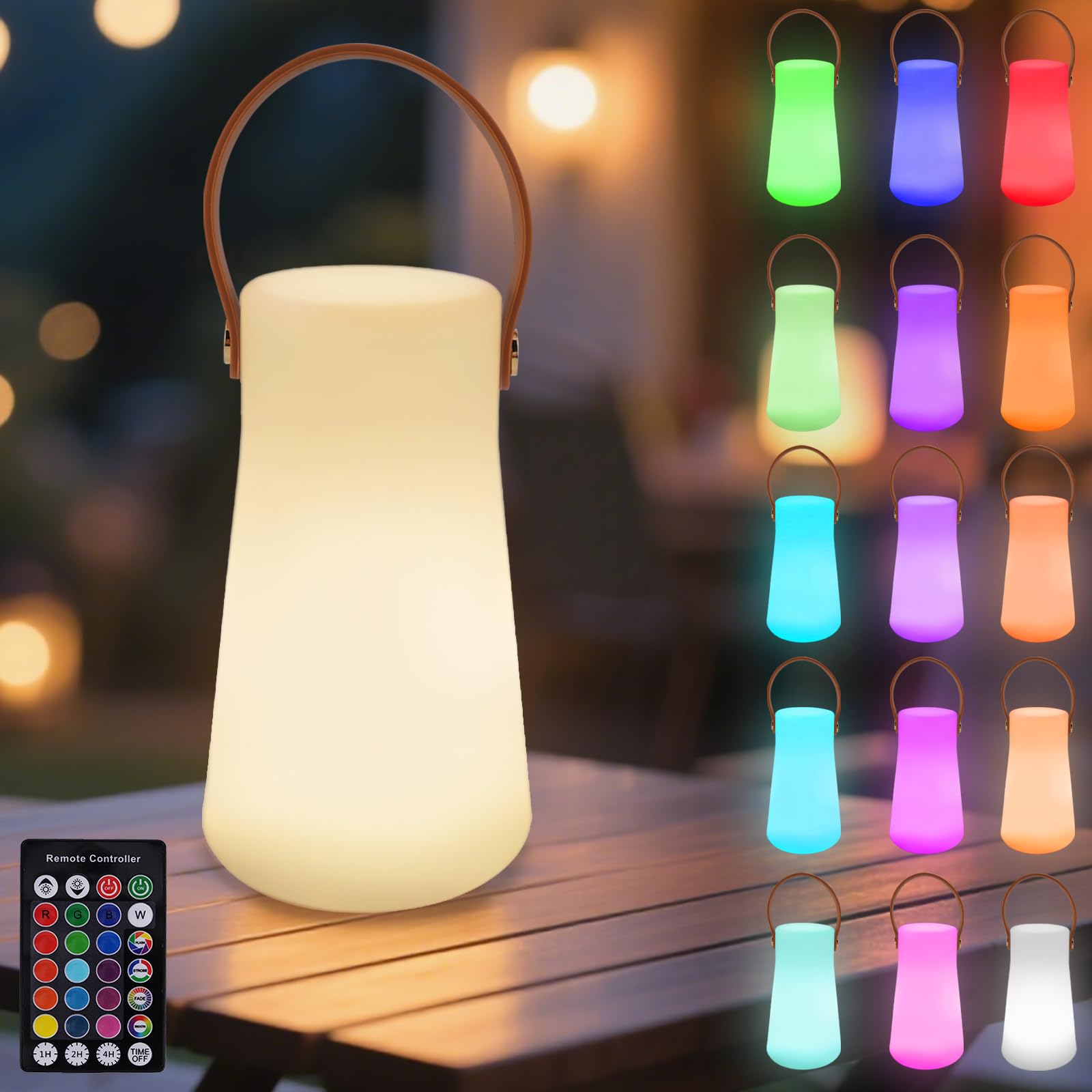 Luz nocturna portátil LED recargable de 16 colores con control remoto, 4 modos y 8 niveles de brillo, práctica para dormitorio, fiestas, decoración de vacaciones