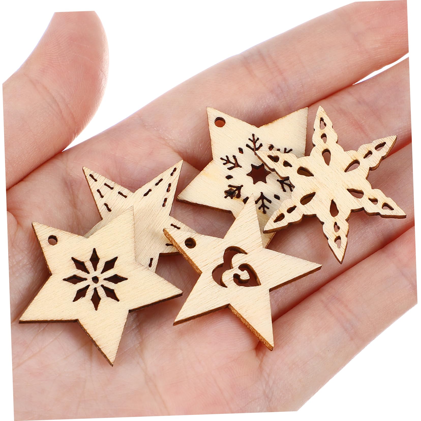 HOMSFOU 100 pezzi Addobbi Natalizi Legno Forma Stella Cinque Punte Decorazioni Fai da Te per e Casa Pendenti Artigianali Legno Naturale per Decorazioni Tavolo e Festivi