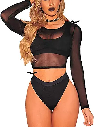ADOME Crop Top for Women Mesh Tee Shirt Plus Size Sheer Blouse Long/Short Sleeve S-4XL