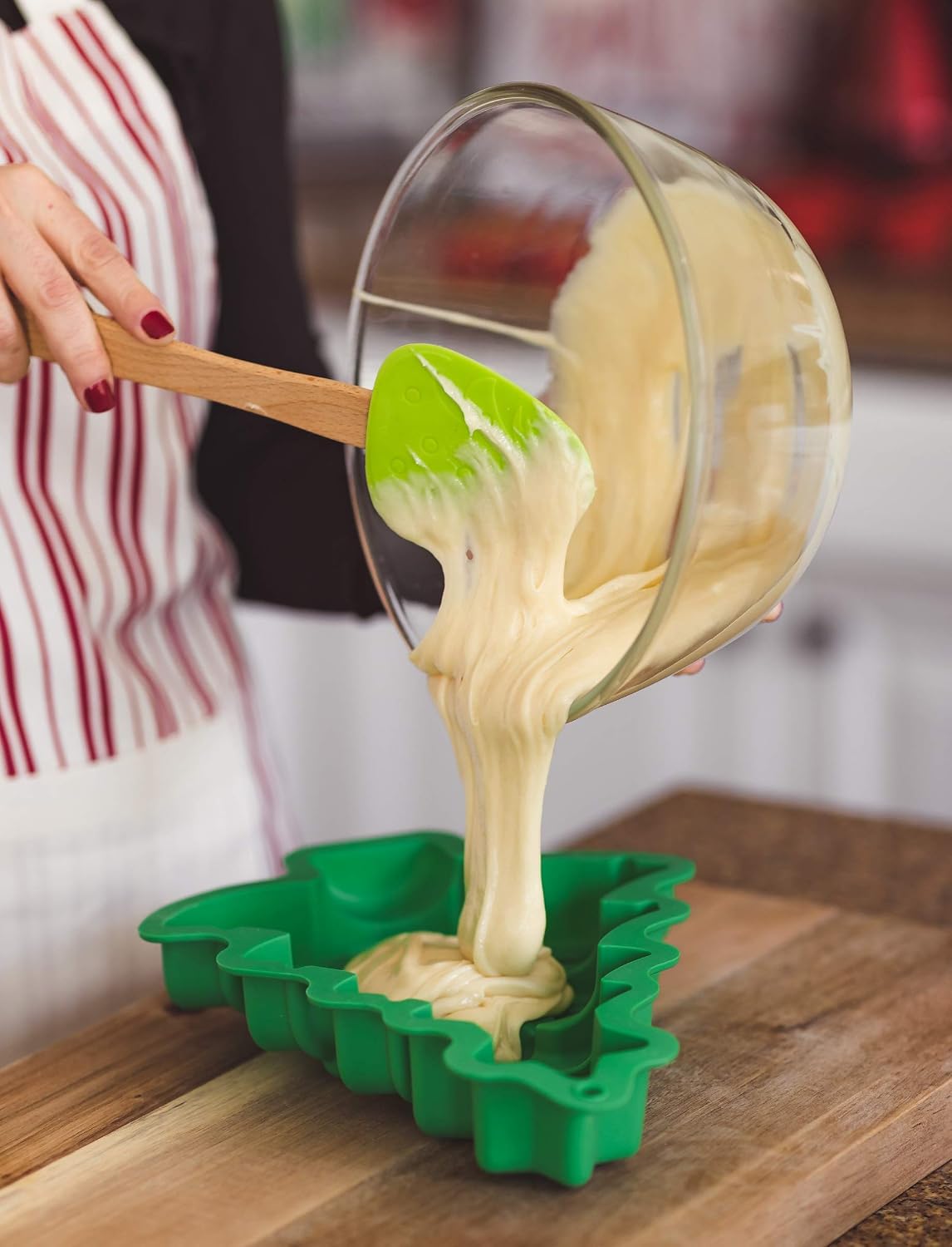 Handstand Kitchen Christmas Tree Shaped Cake Pan Baking Set with Recipes | Dishwasher Safe, Holiday Family Activity, Sturdy for Regular Use, Fun Shaped Whisk, Spatula and 10" x 8" Mold