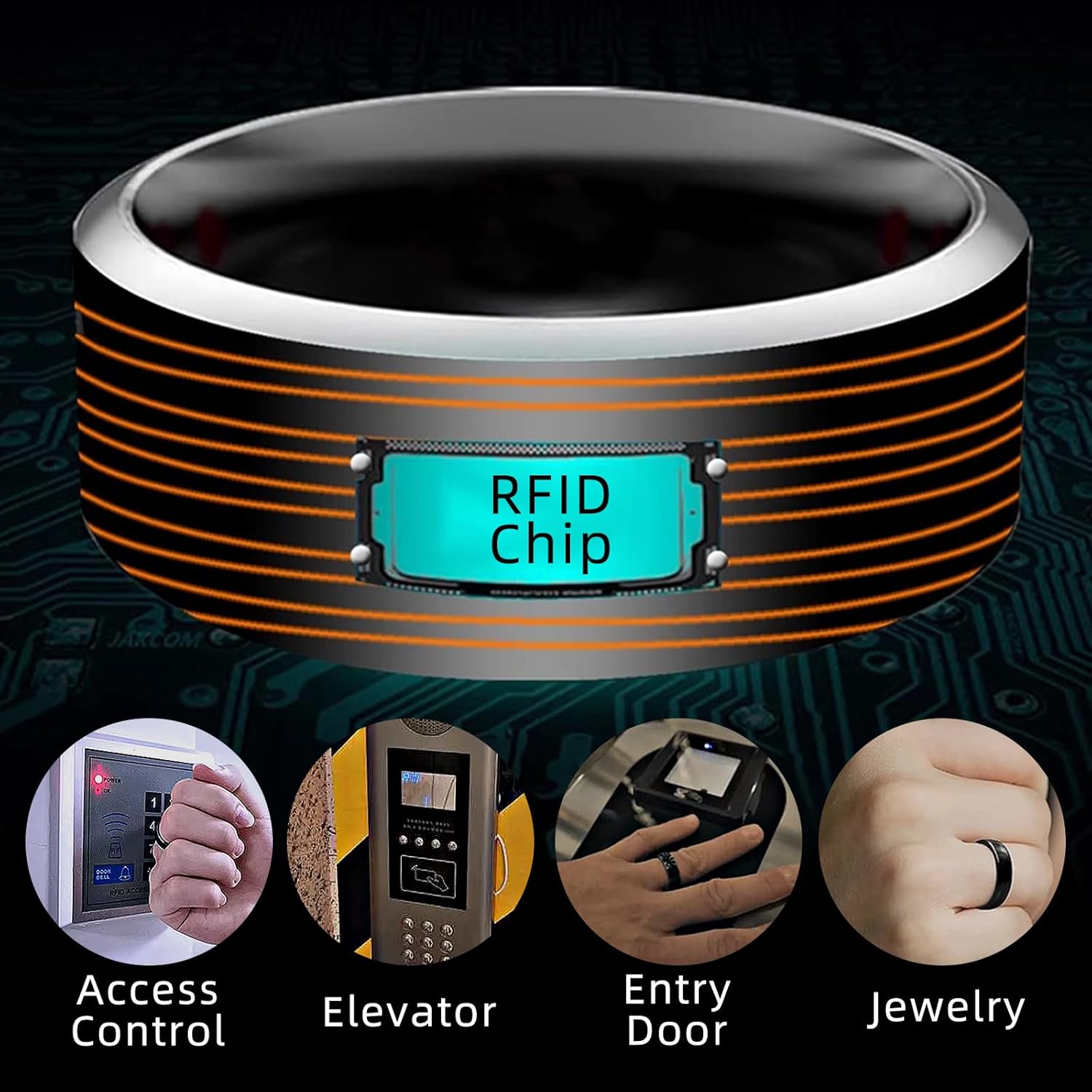 T5577 Chip RFID Smart Ring Ceramic Epoxy Resin Ring Rewritable Clone 125kHz Access Control Lock Key Cards (Black, US#10)