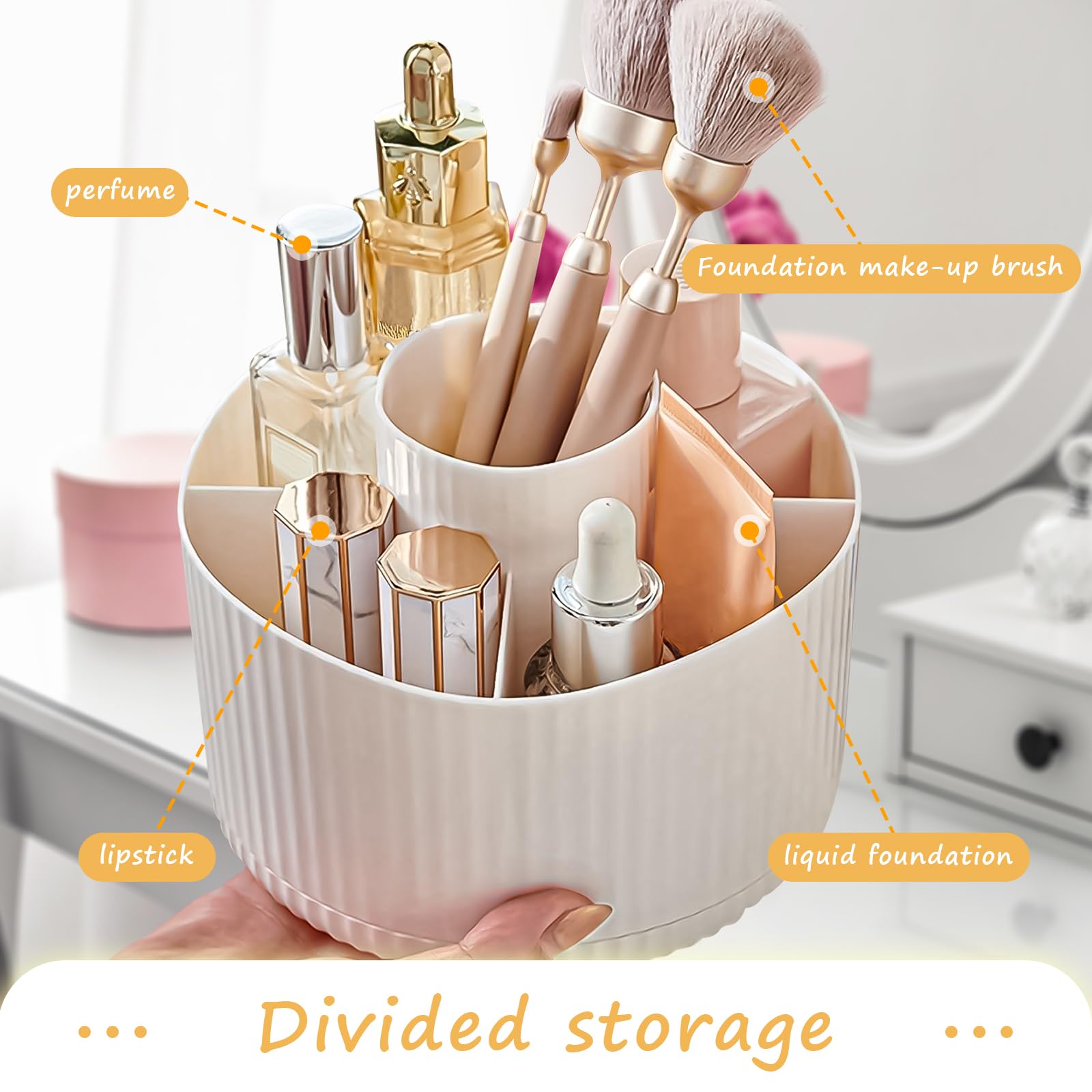 Organizer Trucchi Girevole 360° | 5 Scomparti, Design Multifunzione | Bianco Per Toeletta E Bagno - Foto 13