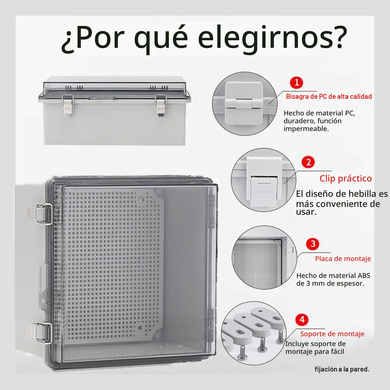 Caja Conexiones Estanca IP67,Caja Distribución Eléctrica,Caja Registro Electrico,PC Transparente Carcasa Industrial,para la Protección de Tomas de Corriente (210x210x140mm)
