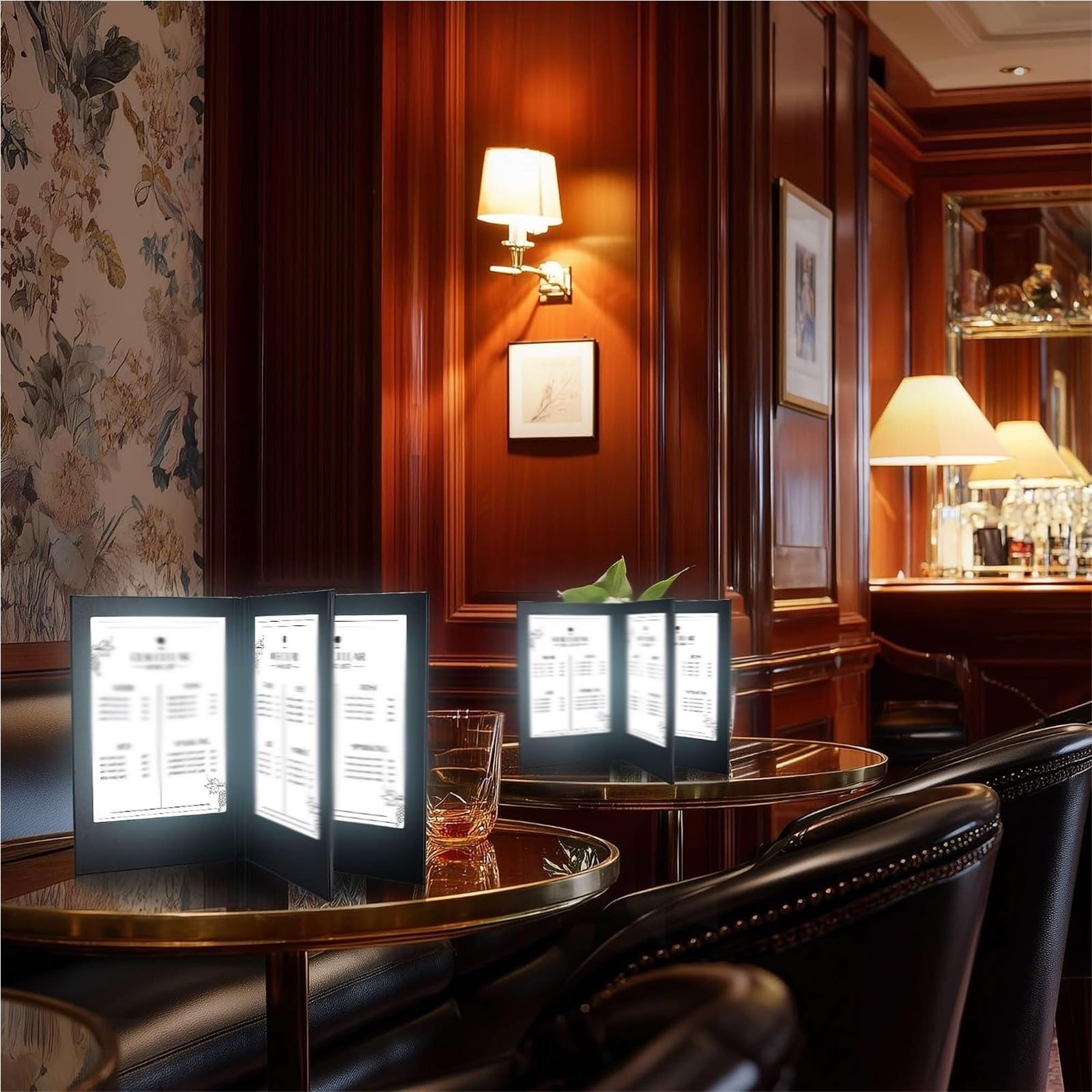 Portamenús LED, tamaño A4/A5, recargable, retroiluminado y con hojas | Piel sintética, hojas recargables, luz blanca, plegable para restaurantes, bares, cafeterías, establecimiento(4pages,A5)