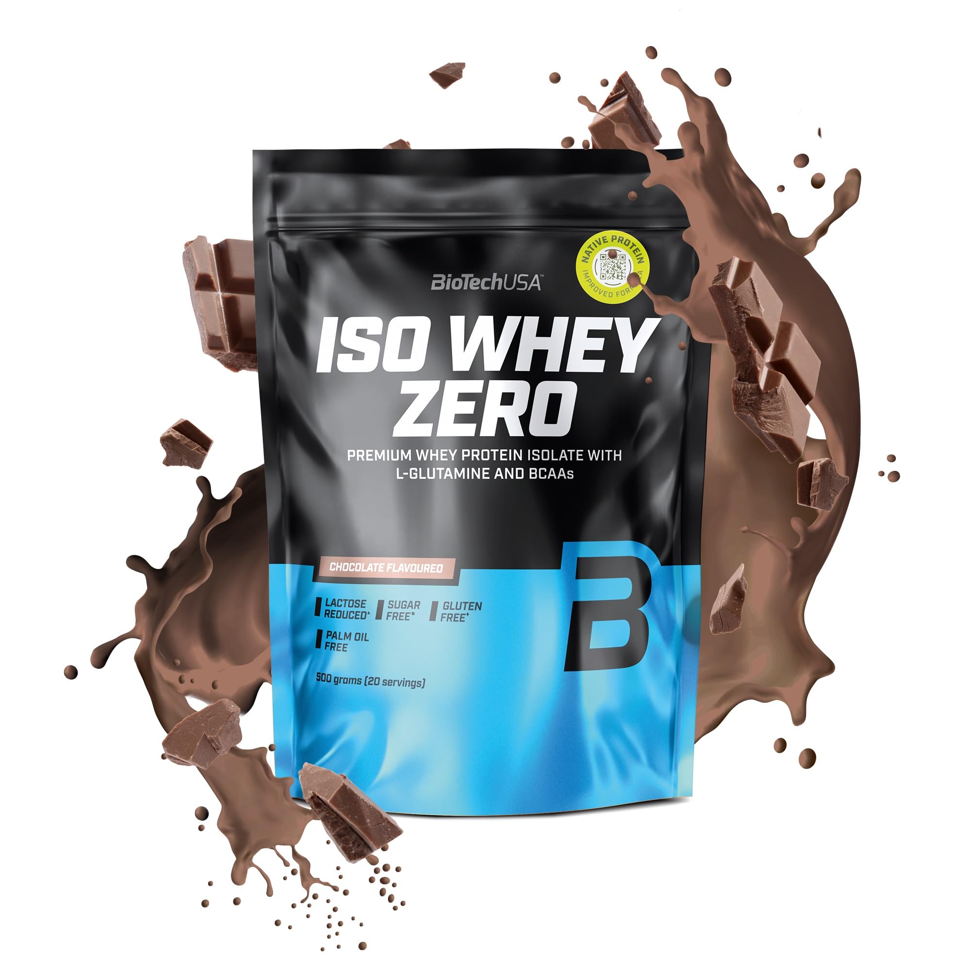 BioTechUSA Iso Whey Zero | Premium Whey Protein Isolate | Grass-Fed | Enzyme-Free | Sugar- and Gluten-free, 500 g, Cioccolato