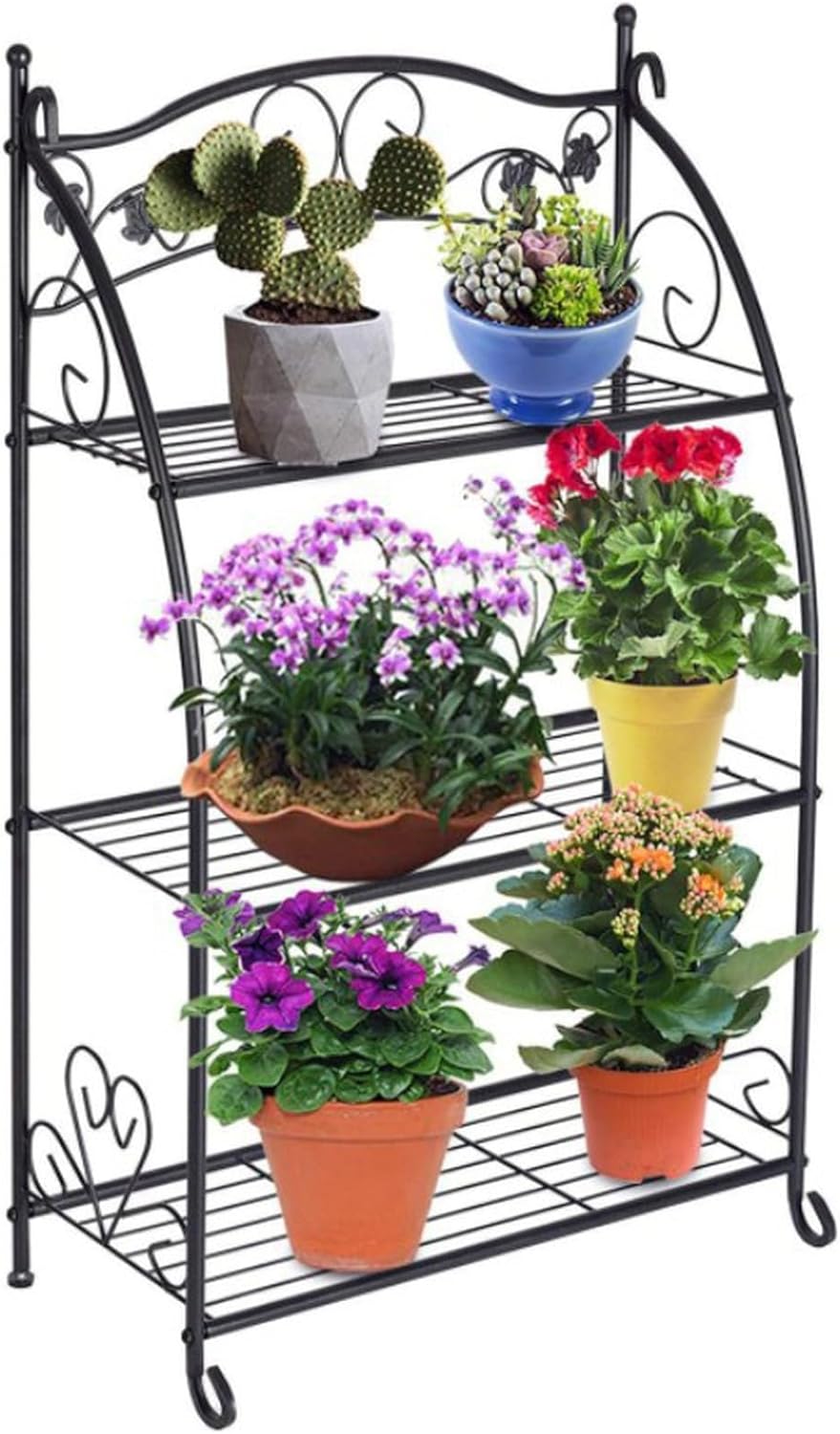 MJKQ9 ガーデンラック 横型 3段 おしゃれ 55*29*89 花台 屋外 室内 アイアン フラワースタンド 黒 フラワーラック