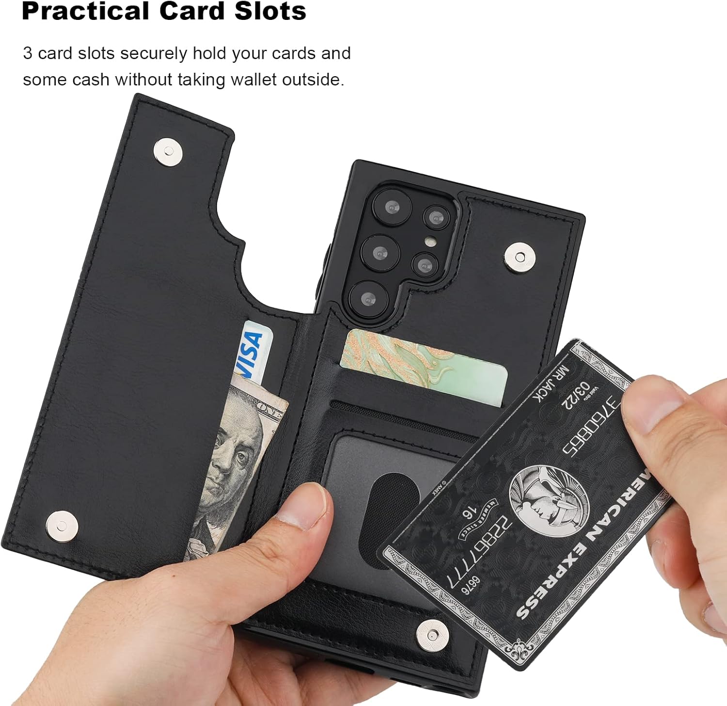 ONETOP Compatible with Samsung Galaxy S22 Ultra Wallet Case with Card Holder, PU Leather Kickstand Card Slots Case, Double Magnetic Clasp and Durable Shockproof Cover 5G 6.8 Inch(Black) - Image 4