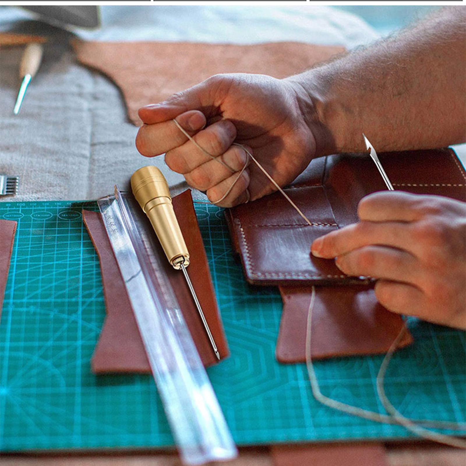 Leder-Nähnadel-Ahle-Werkzeug-Set mit Metallgriff, Canvas-Handwerk, Schuhreparatur, Kupfer