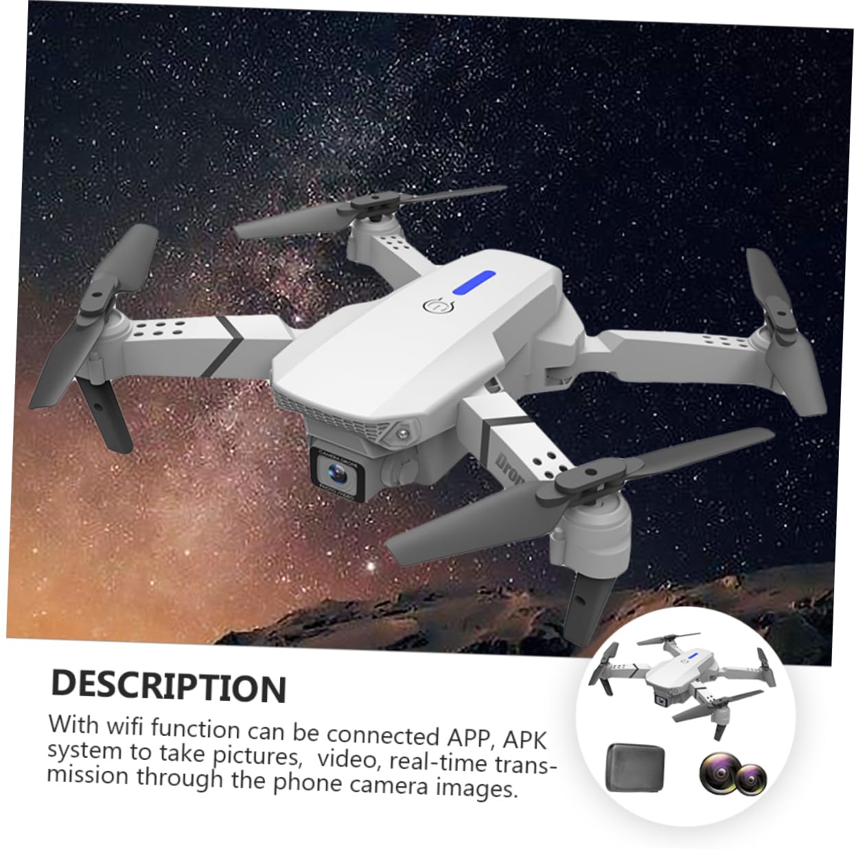 Abaodam Drone Doppia Telecamera 4k E525, Quadricottero Rc Pieghevole, Trasmissione in Reale, Connessione App per Riprese Aeree