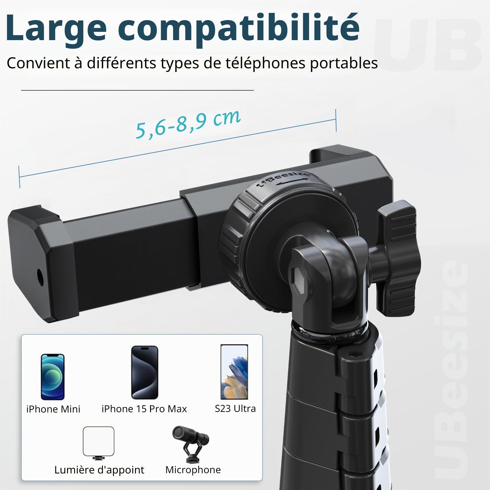 UBeesize Trépied à Selfie 157cm Trépied Smartphone Extensible avec Télécommande Bluetooth Trepied Telephone Portable pour iPhone et Android en Aluminium Robuste Noir
