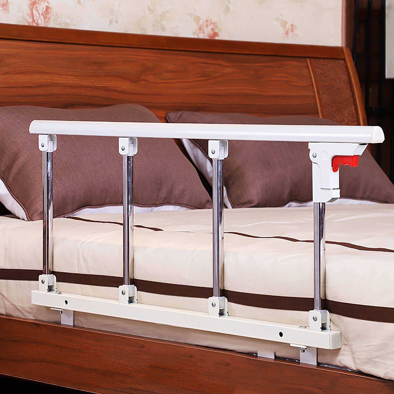 Barandilla de Cama Plegable para Adultos Mayores, Barra de protección de Metal para Hospital, Barra de protección para Adultos, 50 cm de Altura, Color Blanco Plateado/9 velocidades
