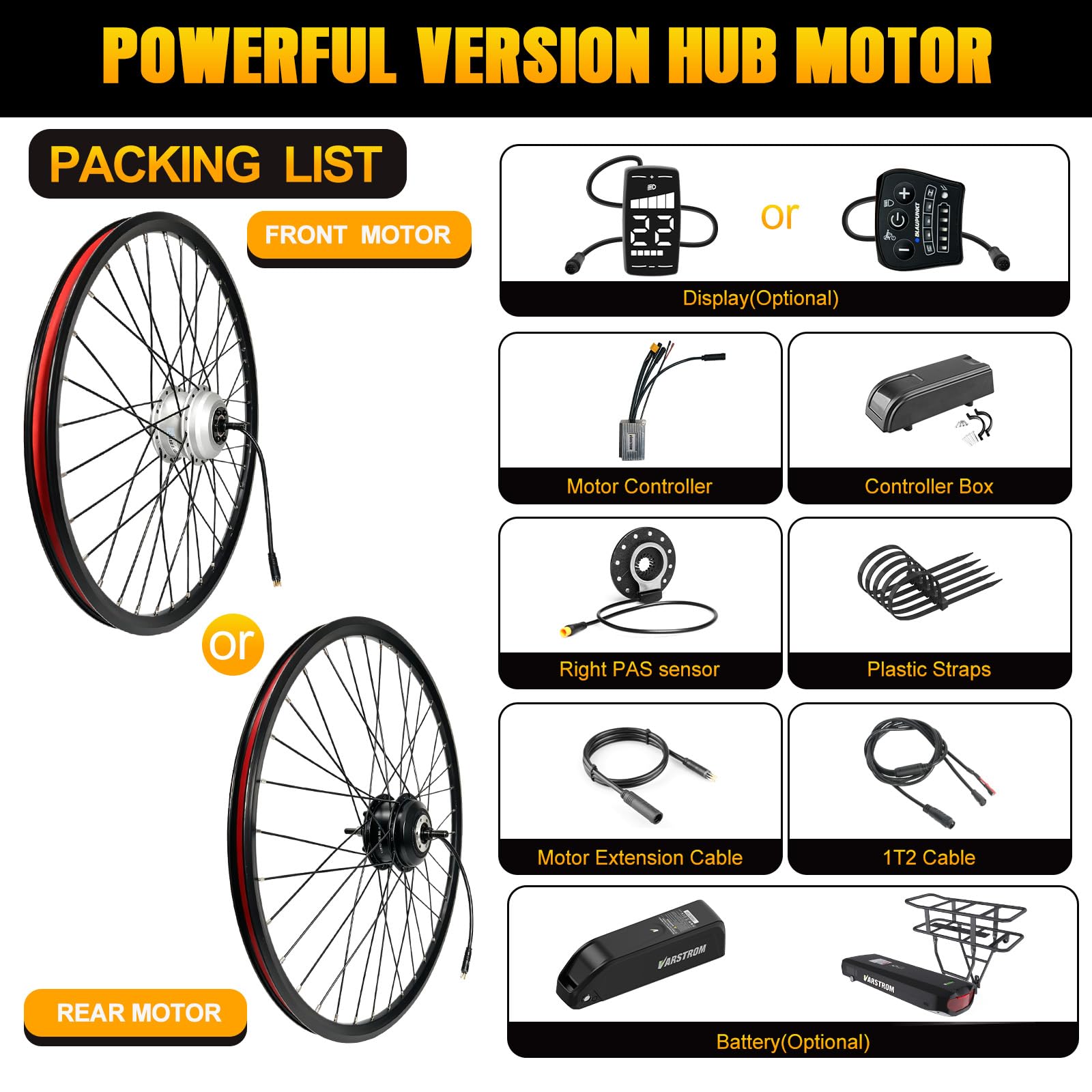Moteur Moyeu 36V 250W Vélo Électrique 26" 27,5" 700C | Moteur Moyeu Avant Arrière 250W sans Balais, Installation Facile, Roue Libre à Visser, Couple Max. 42 Nm, 25 km/h, IPX5