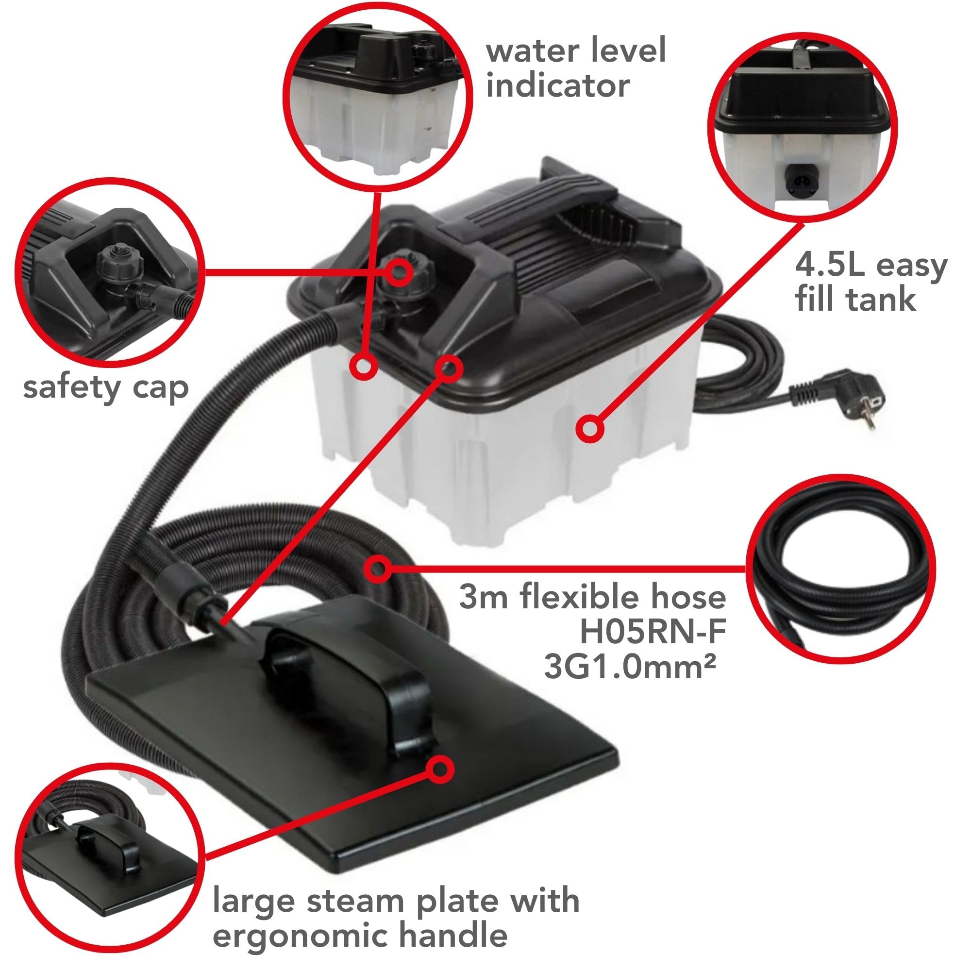 Toolland Staccaparati a vapore, vaporizzatore carta da parati, 2200W, serbatoio 4,5L, autonomia 70 min, piastra 28x20 cm, tubo 3m per risultati perfetti