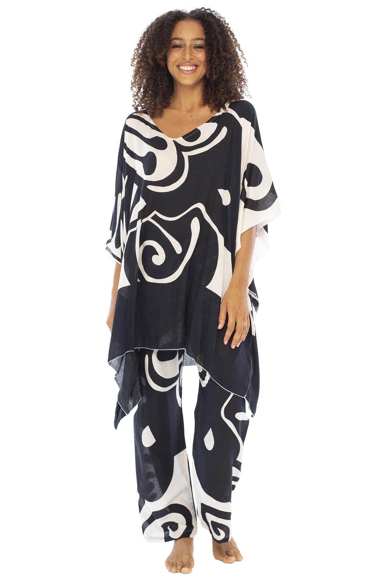 Back from Bali Womens Loungewear Set 2 Piece Soft Flowy Boho Pajama Lounge Set with Poncho Tunic and Pants Outfit