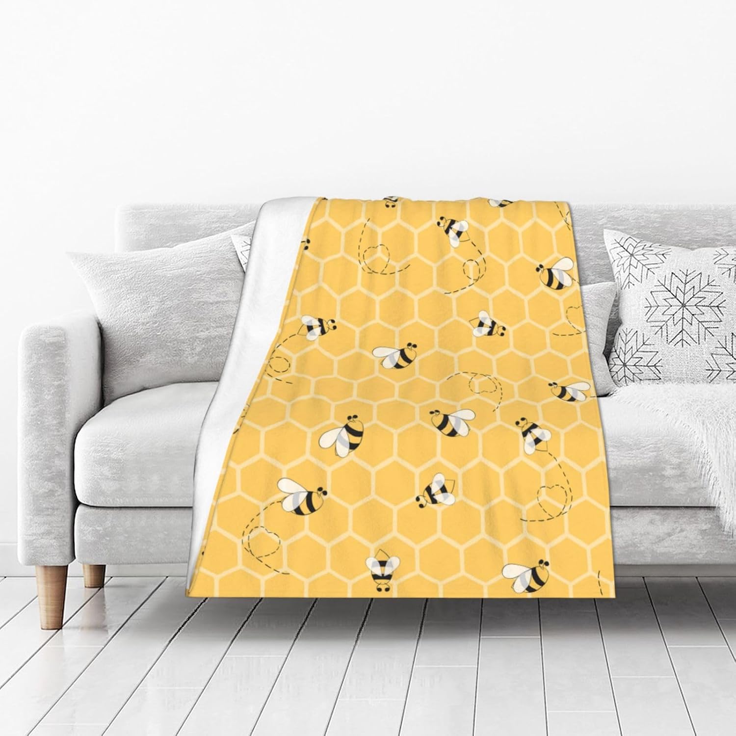 Yellow Honeycomb Bee Blanket Soft Lightweight Throw Blankets Cozy Flannel Bed Throws For Sofa Couch Travel Home Room Bedroom Decor Gifts For Boys Girls Kids Adults 50"x40" - Image 3