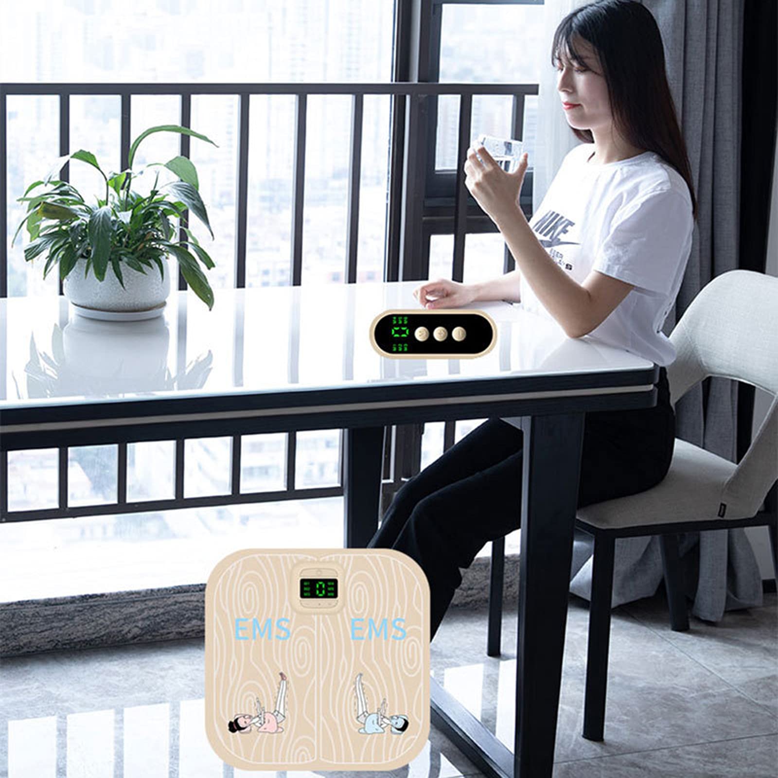 EMS Massaggio dei Piedi/Leg Reshaping Foot Massaggiatore Elettrico per Massaggi favorisce la circolazione sanguigna, Riduce Il Dolore Muscolare,Beige