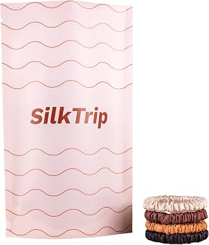 100% Mulberry Silk Hair Scrunchies - Luxury Non-Slip Silk Hair Ties No Damage, Prevents Frizz, Breakage & Crease Warm Glow, Skinny