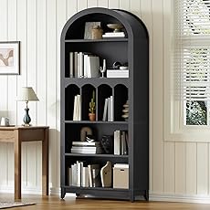 GarveeHome Bookcase 5 Shelf Arched Bookshelf 71.65in Tall Bookcase Farmhouse Display Storage Rack Wooden Bookshelves for Home Office, Living Room