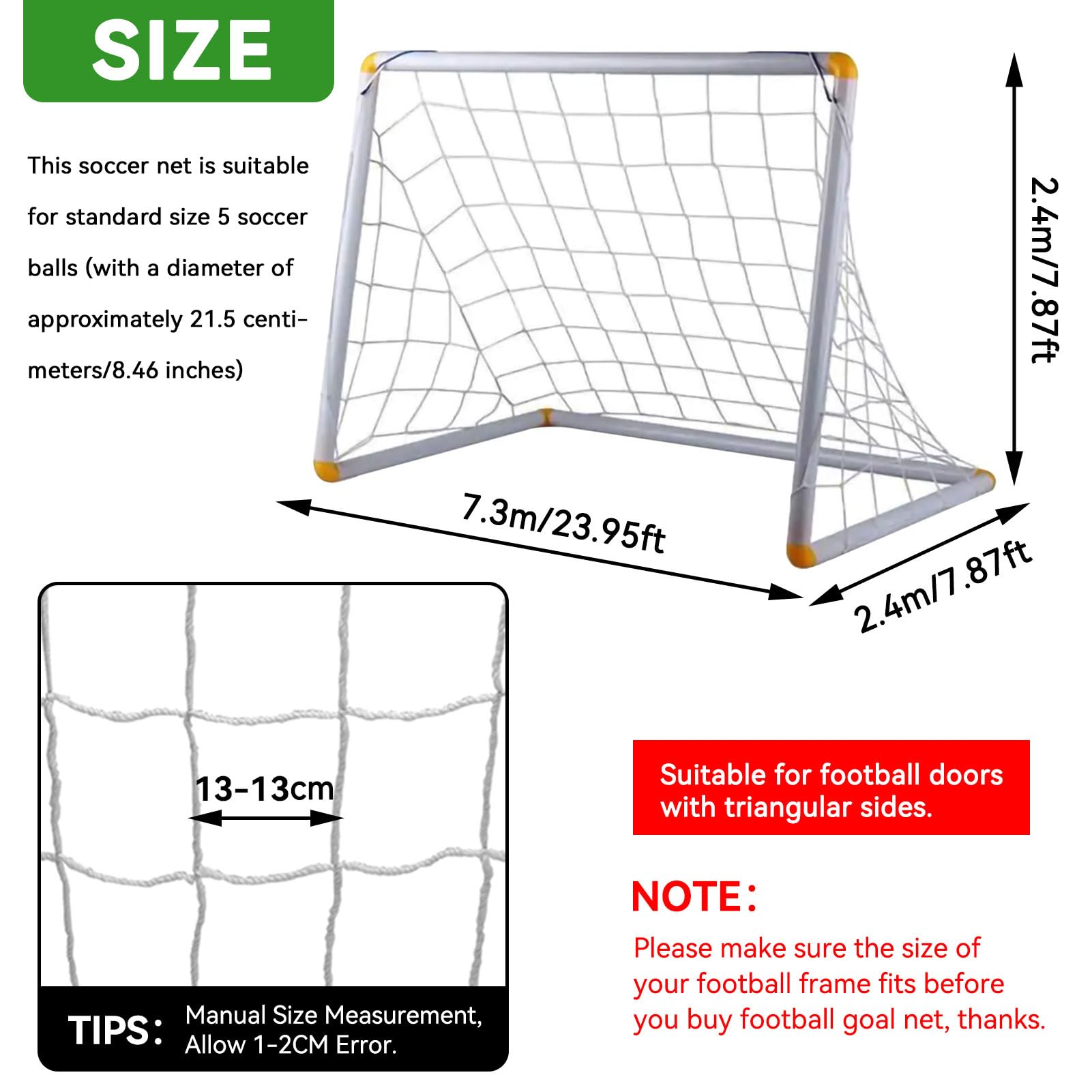 Red de GOL de fútbol, Porteria Futbol Niños, Red de Entrenamiento de fútbol, Red de GOL de reemplazo de fútbol Infantil, 6 'x 4', 8 'x 6', 12 'x 6', 24 'x 8' Red de GOL (24×8FT)