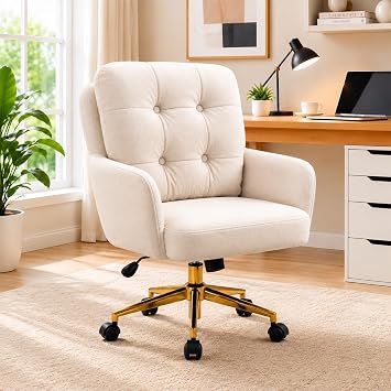 Modern Home Office Chair Velvet Desk Chair Accent Armchair Gold Legs