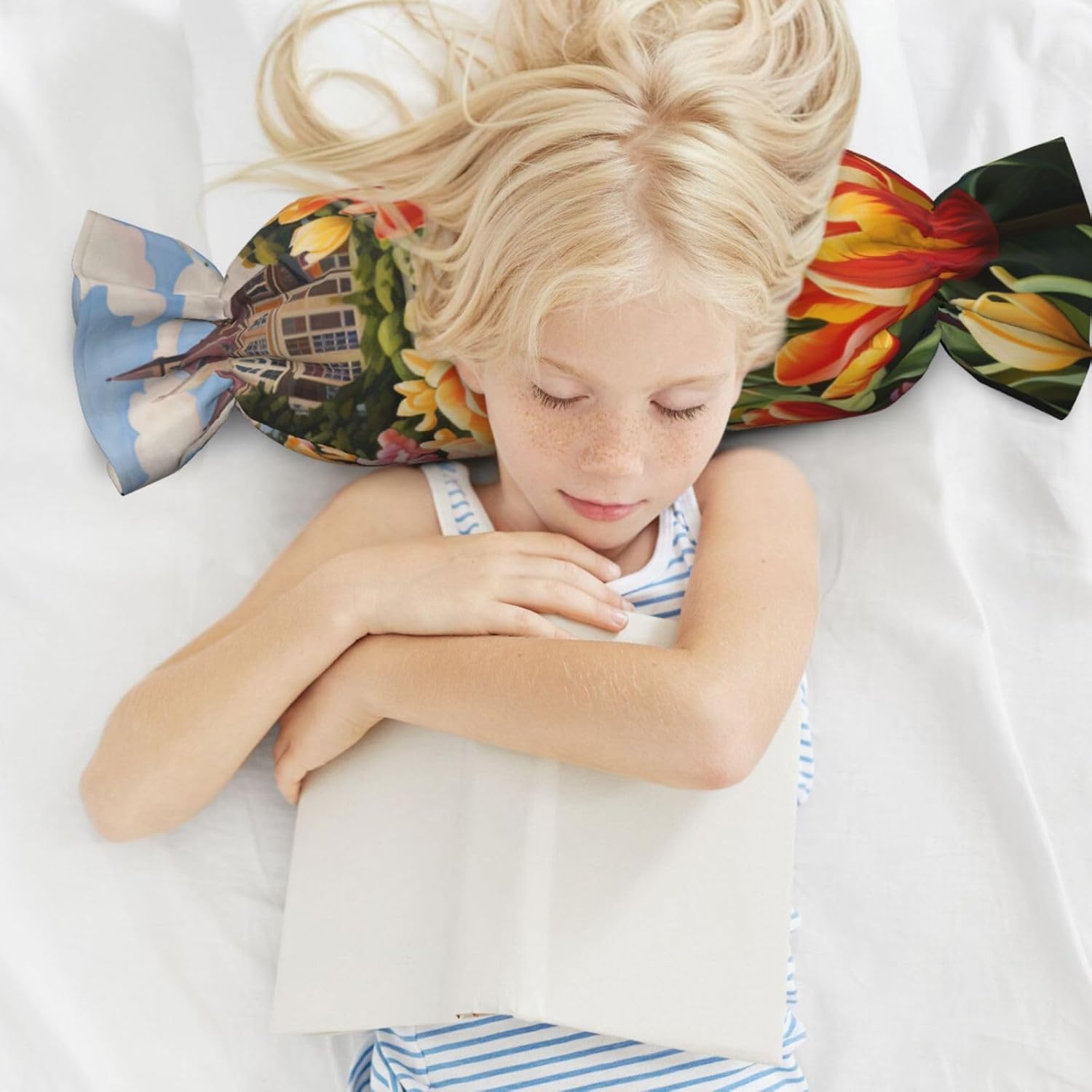 Tulip Garden Print Candy Cylindrical Comfortable Pillow Throw Pillows Home Decor Easy Maintenance