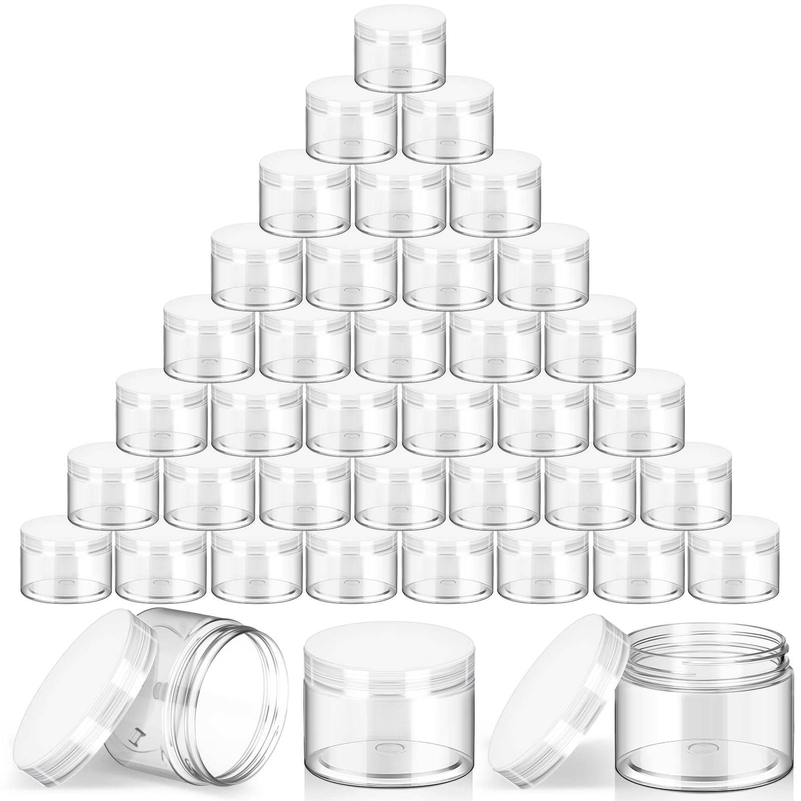 SATINIOR 36 Pieces 1 oz Plastic Jars with Lids Wide Mouth Airtight Reusable Container Acrylic Cosmetic Small Jars for Lotions Ointments Travel Toiletries Creams Make up Storage(Clear)