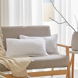 Simple&Opulence 100% Linen Lumbar Pillow Cover 12 x 20 Inches Set of 2 Rectangular Decorative Throw Cushion Cover for Couch Sofa Bed Living Room Office Soft Breathable Farmhouse - White