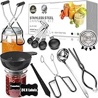 LEONICE Stainless Steel Canning Kit Starter Set for Beginners - Essential Tools for Water Bath & Pressure Canning, Black