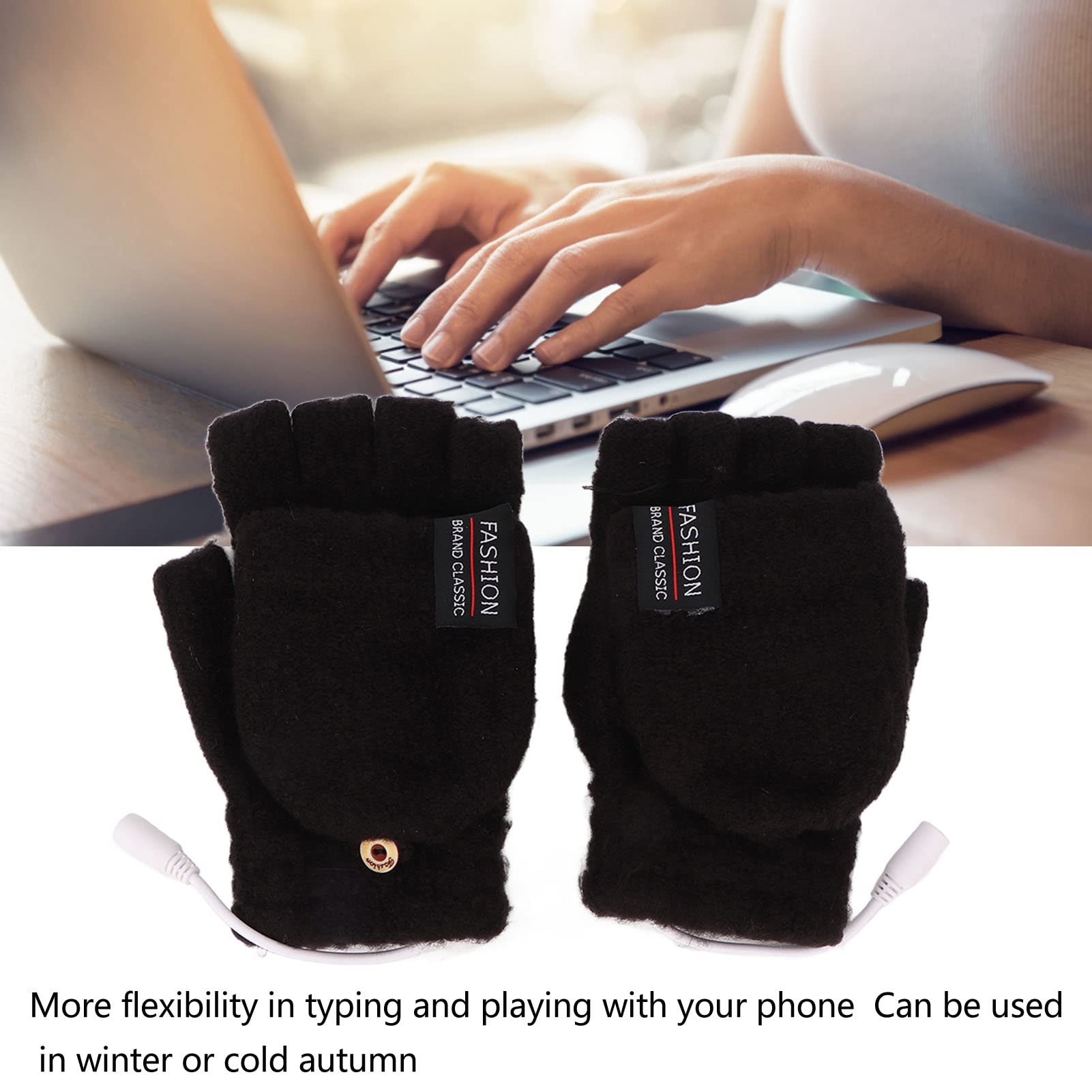 USB-beheizte Handschuhe, halbe Hände, wärmere Handschuhe, elektrische doppelseitige Heizung, warme Laptop-Handschuhe für drinnen und draußen(Schwarz) 