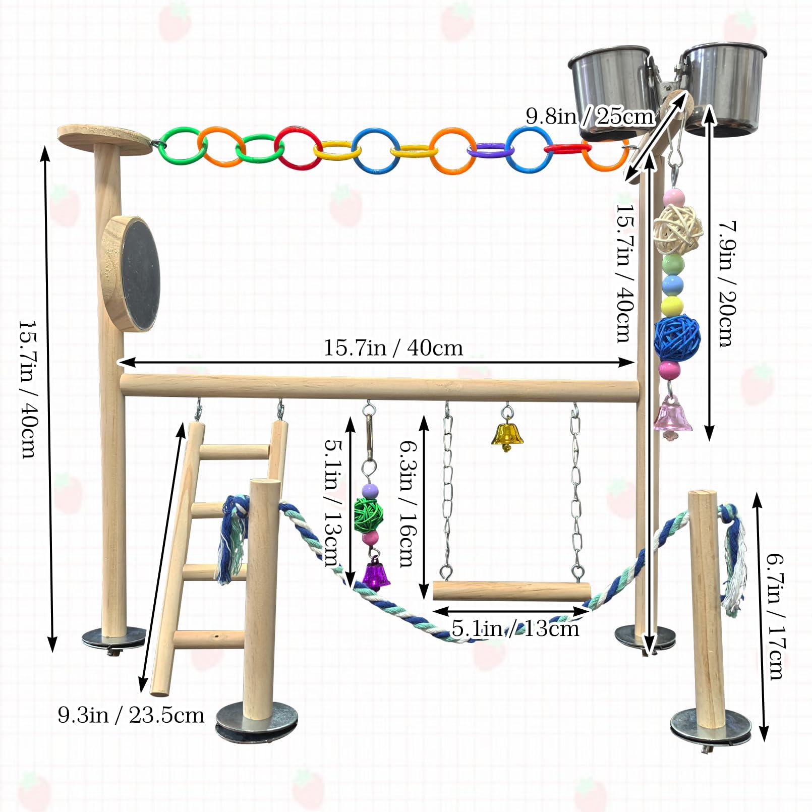 Hamiledyi Kleiner Vogelspielplatz, Naturholz für die Oberseite des Käfigs, Vogelsitzstange für Papageien, Spiel, Fitnessstudio, Spielzeug für kleine Vögel, Papageien, Nymphensittiche, Liebesvögel