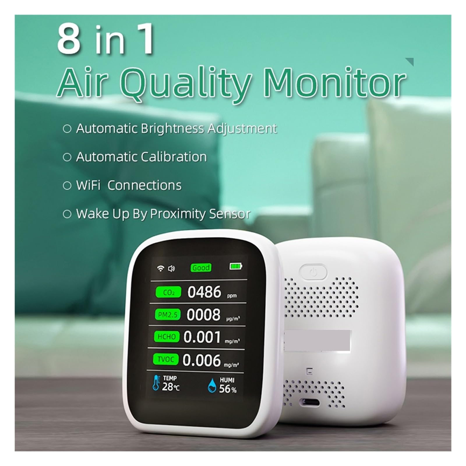 Tuya WiFi 8 en 1 Detector de Calidad del Aire PM1.0 PM2.5 PM10 NDIR Sensor de dióxido de Carbono