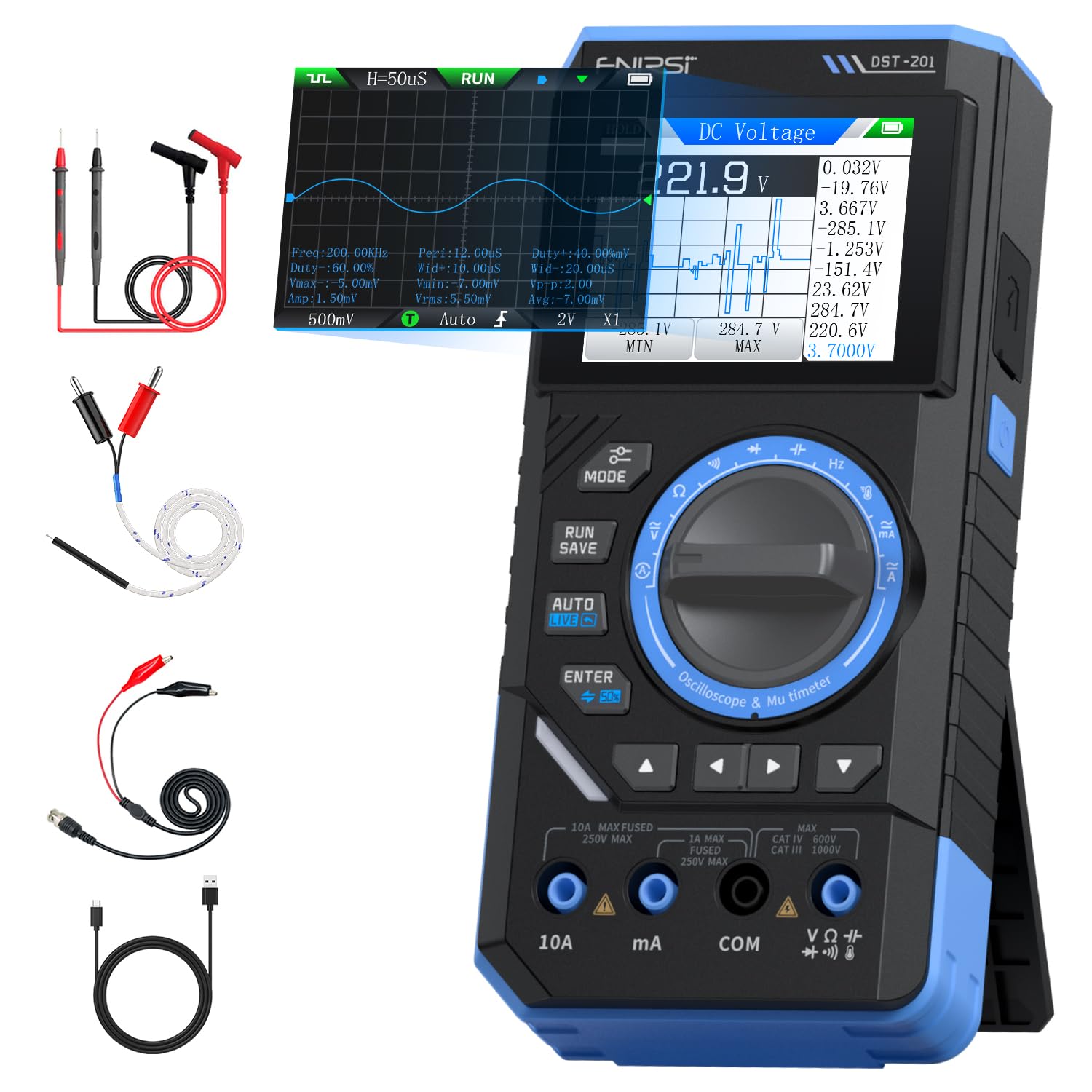 FNIRSI DST-201 3IN1 Digital Multimeter 19999 Counts TRMS, 1MHz Bandwidth Handheld Oscilloscope Multimeter DDS Generator, 5MSa/s Sample Rate, AC/DC Voltage Current Capacitor Resistor Diode By Skyking-image-37