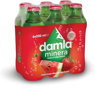 Damla Minera Çilek Karpuzlu Maden Suyu Cam Şişe 6x