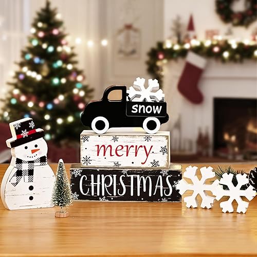 Miniatura 3 de Yinhua - Decoraciones de Navidad para interiores, decoración de mesa navideña, muñeco de nieve de camión negro con árbol de Navidad y copos de
