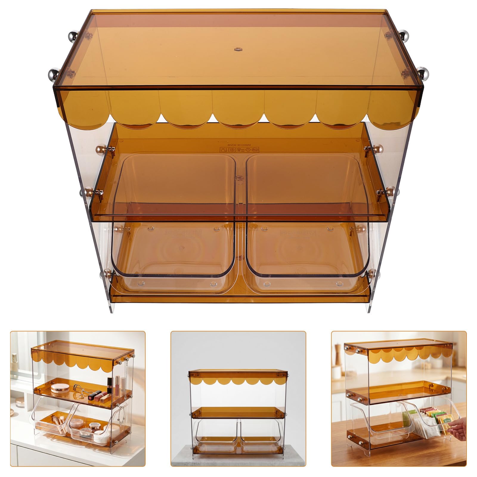 OUNONA Caja Organizadora Material Pet con Diseño Ahorrador de Espacio 2 Niveles con Cajón Extraíble y Compartimentos Múltiples para Bolsas de Té para Cocina u Oficina