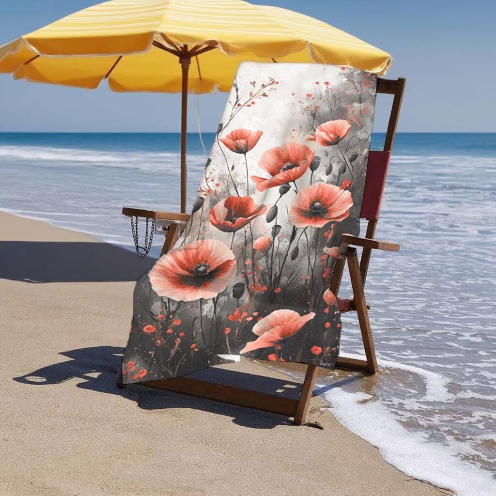 Telo Mare XXL 220x100cm/35x70cm, 2 Set Telo Mare Microfibra Papavero Asciugamano Palestra Uomo, Antisabbia, Leggero, Asciugatura Rapida, Teli da Spiaggia Grandi Accessori per Camping Natation I-13