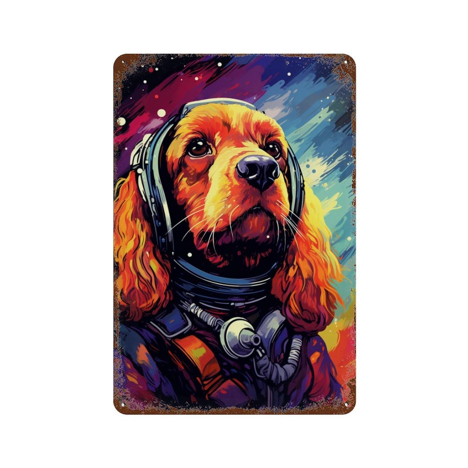 Space Dog Adventure -46 Distressed Metal Wall Sign 11.8"x7.9", Ideal for Patio, Garden Room And Bar Decor