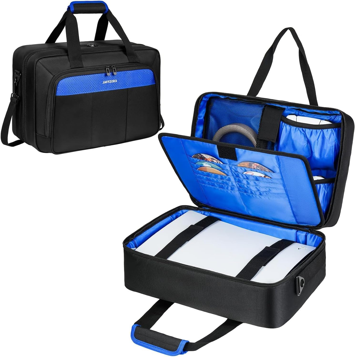 Carrying Case for PS5 PRO/PS5/PS5 Slim, Travel Protective Bag Fits for PlayStation 5 Console, Controllers, Game Discs & Gaming Accessories, Black&Blue