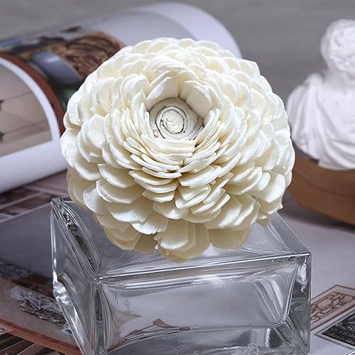 Miniatura 2 de Juego de 4 piezas de flores difusoras, difusor de flores de madera con hilo de algodón, juego de flores blancas de repuesto para fragancia del hogar