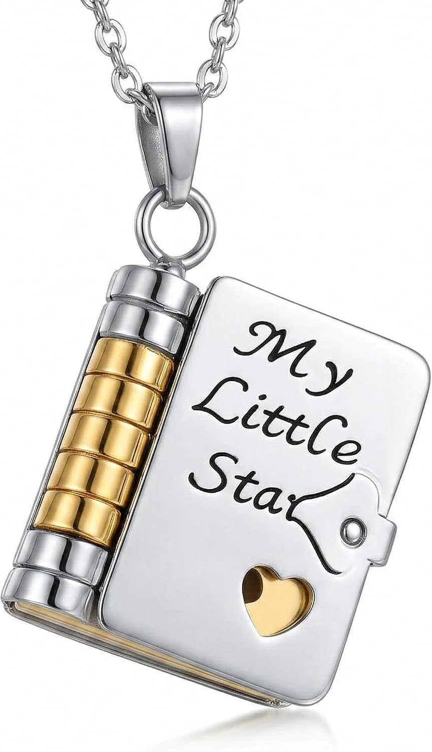 My Little Star Book Necklace for Daughter, Openable 6-Page Pendant with Engraved Love Message, Adjustable Stainless Steel Keepsake Jewelry Gift from Mom and Dad for Birthday Graduation, by Sooshoom