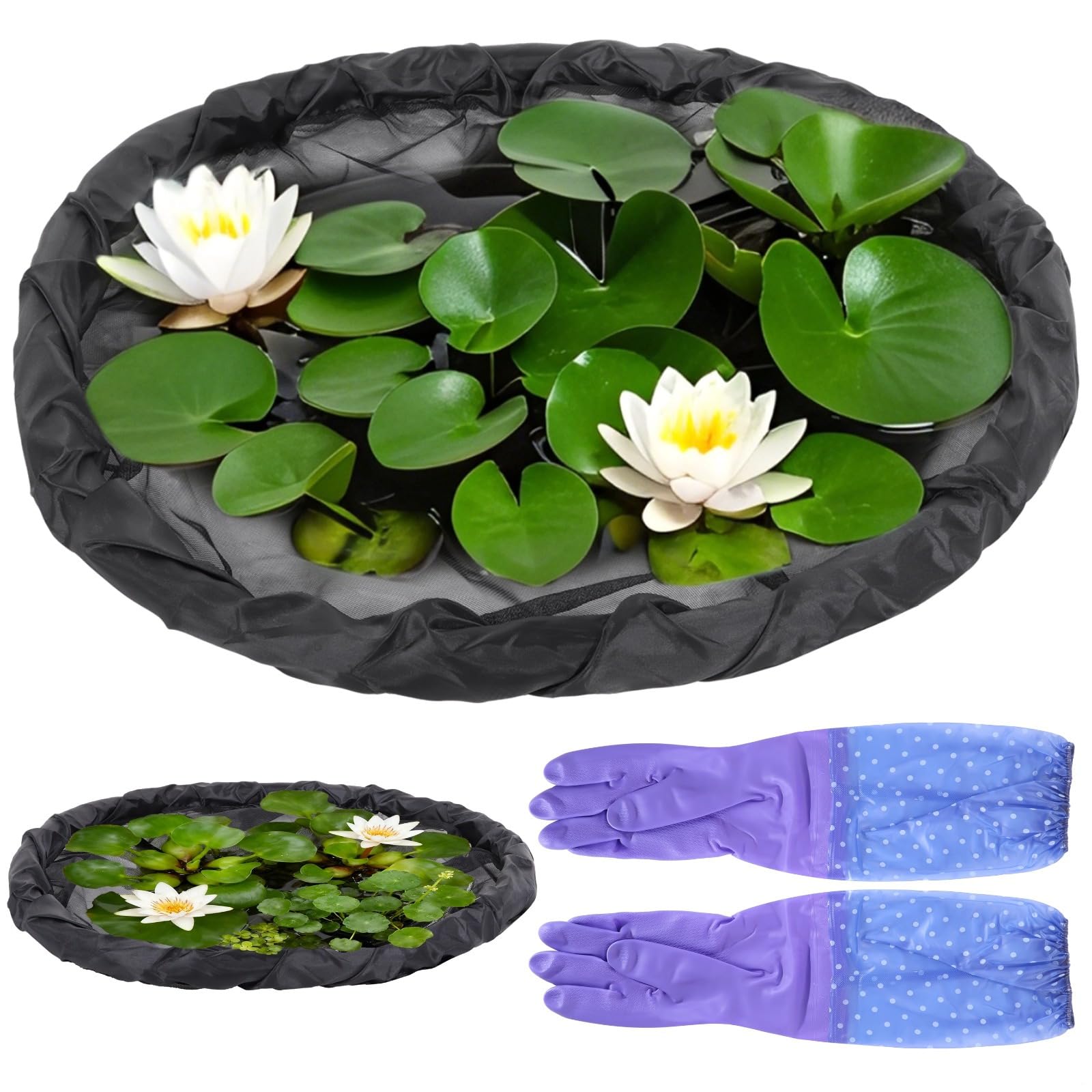 2 protezioni per piante da laghetto, colore nero, 60 cm, rotonde, galleggianti, in poliestere a lunga durata, per piante acquatiche