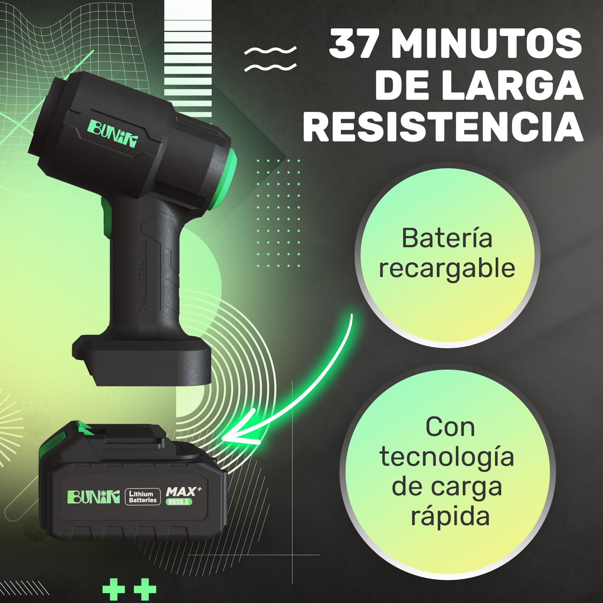 BUNIK aspiradora de Mano para Coche | Aspirador sin Cable con 21000Pa y soplador Aire Potente, Ideal para Coche, hogar y Mascota | Ligero, Potente, hasta 37 Minutos