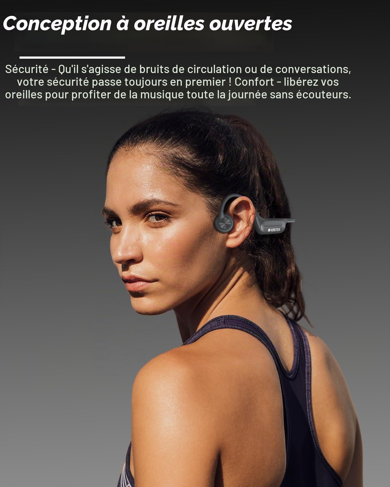 Voistek Casque Bluetooth à Transmission Osseuse - Idéal pour Natation, Sport & Course à Pied - avec Lecteur MP3 Intégré, Mémoire 32 Go sans Fil - Conception Ergonomique pour Activités Exercices