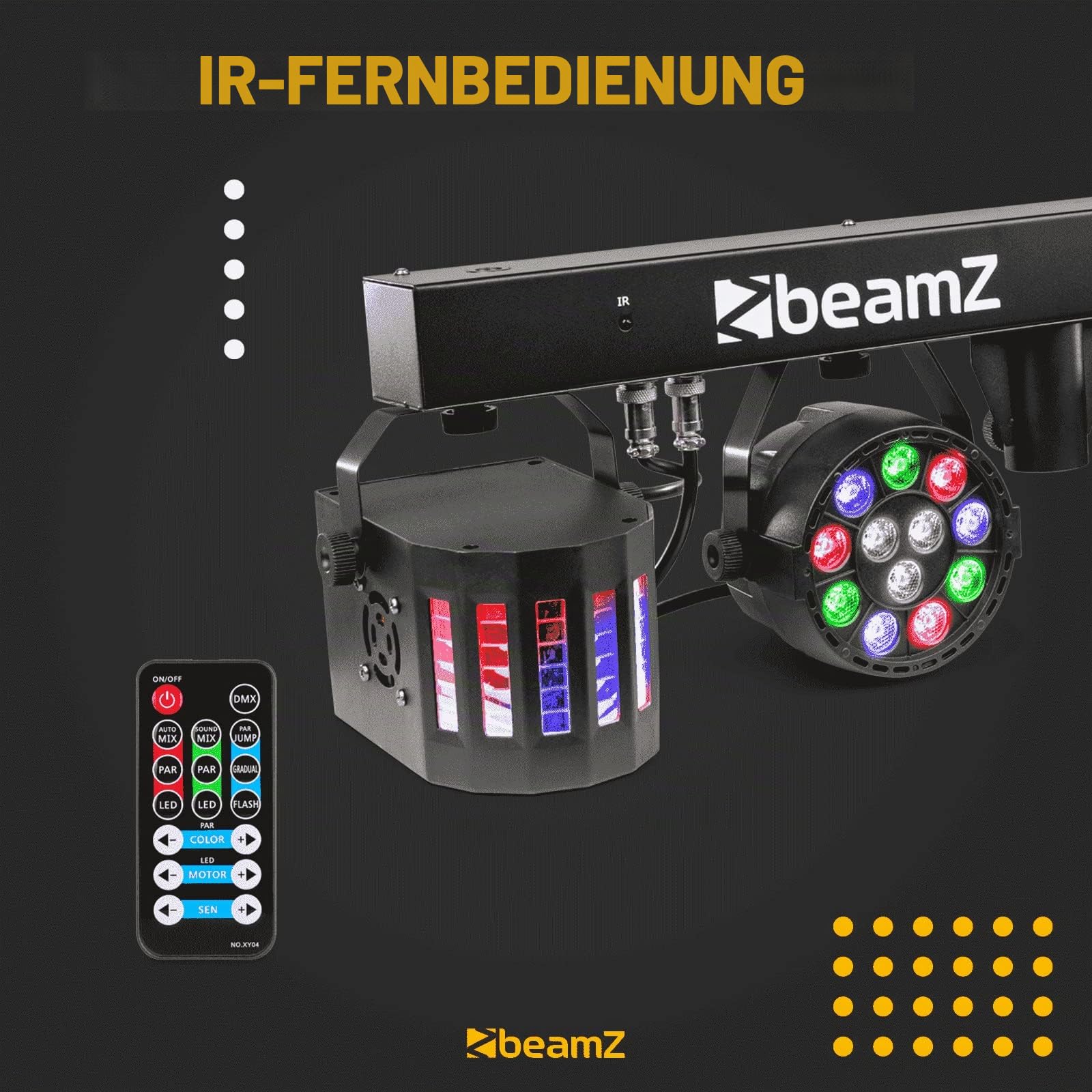 BeamZ Partybar 2 - DJ Lichtanlage | Disco Partylicht | Bühnenlicht Set | 2x LED PAR und 2x Derby |RGBW | DJ Lichteffekte mit Stativ, Lichtorgel Musikgesteuert LED Bar | DJ Licht