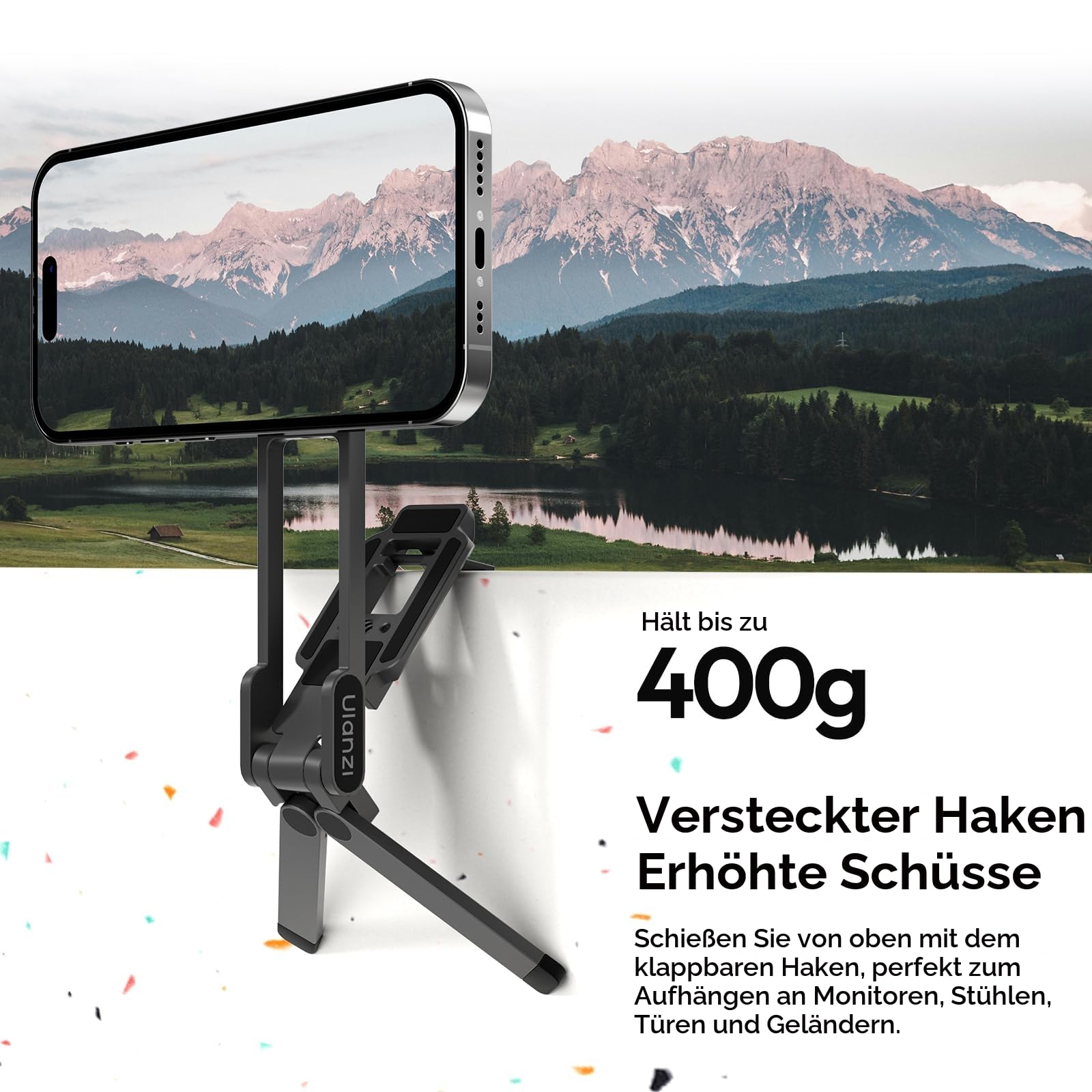ULANZI MA38 4-in-1 Magnetisches Handy-Stativ Aluminium, Karabiner Förmige Maglock, Faltbar Ständer Smartphone, Doppelmagnet Tripod, Mini Selfie Stick kompatibel mit iPhone 17 16 15 14 13 12 Magsafe