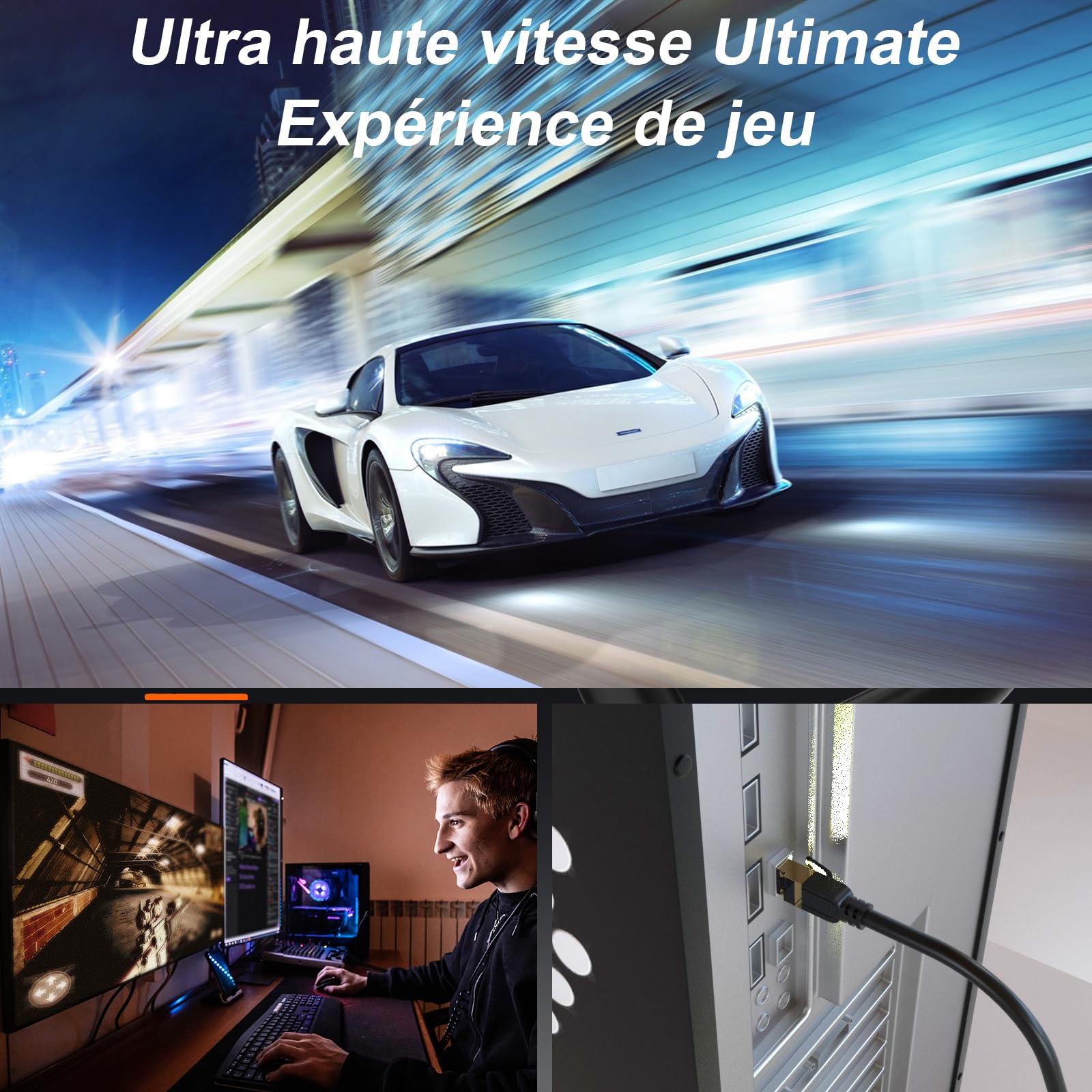 Câble Ethernet 50m Cat 8, 40 Gbit/s, 2000 MHz avec câble rj45 plaqué or, Extérieur Imperméable Cable LAN Cable Internet pour Routeur Switch Modem PS5/4