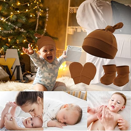 Miniatura 6 de 5 juegos de sombreros y mitones de bebé, gorros prematuros, guantes de calcetines para recién nacidos, guantes para recién nacidos, gorros de bebé