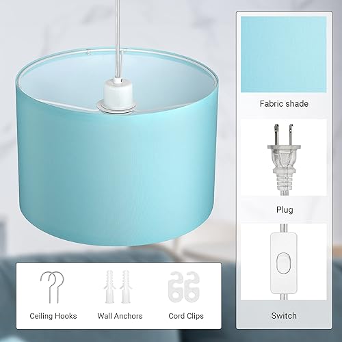 Miniatura 6 de DEWENWILS Lámpara colgante enchufable, luz colgante con cable transparente de 15 pies, interruptor de encendidoapagado, con pantalla azul, lámpara