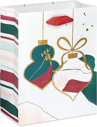 Papyrus Bolsa mediana de regalo de Navidad de 9 pulgadas, adornos de acuarela (1 bolsa)